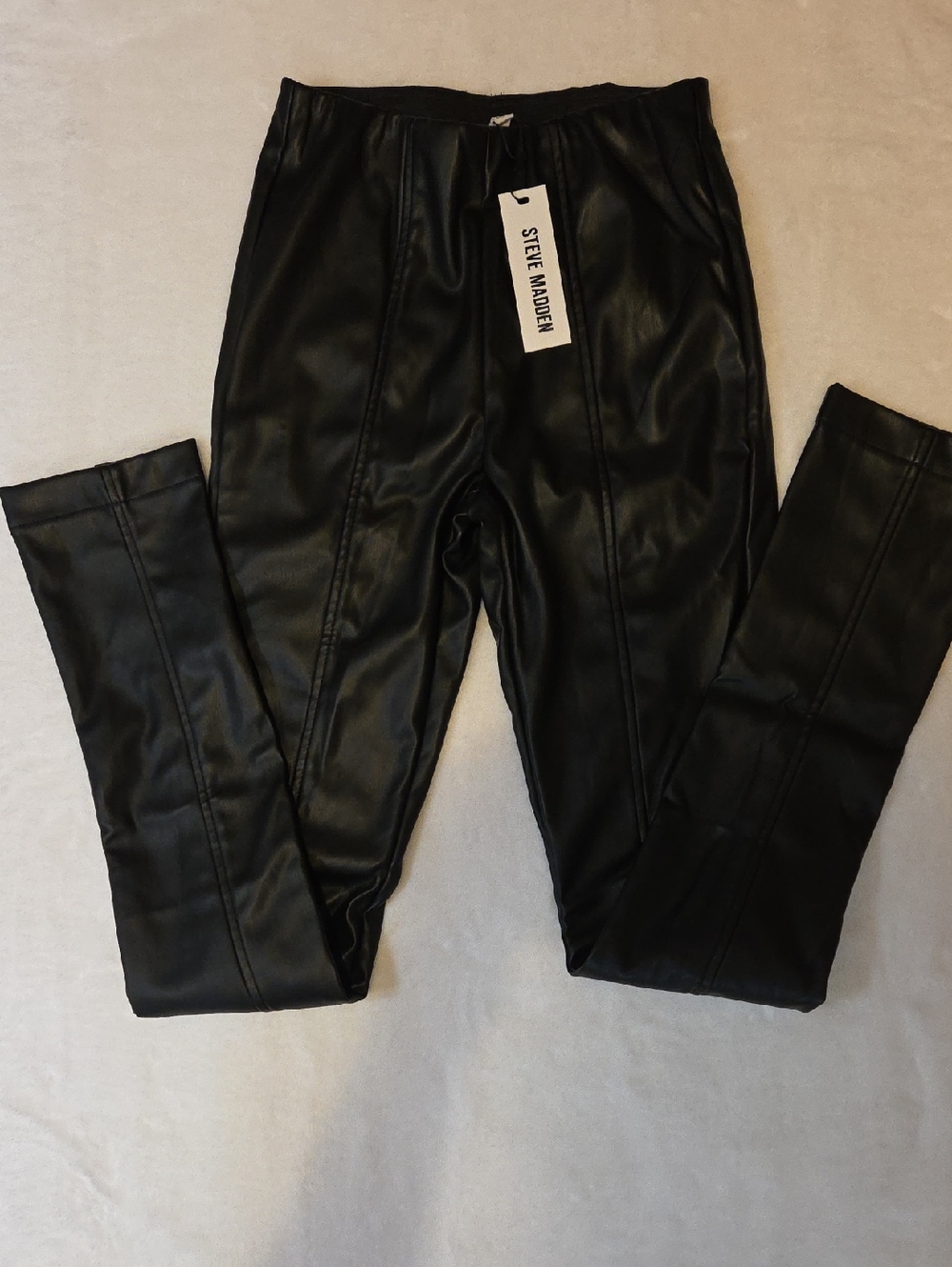 Steve Madden Glossy Black  Leather Leggings with Front Seams